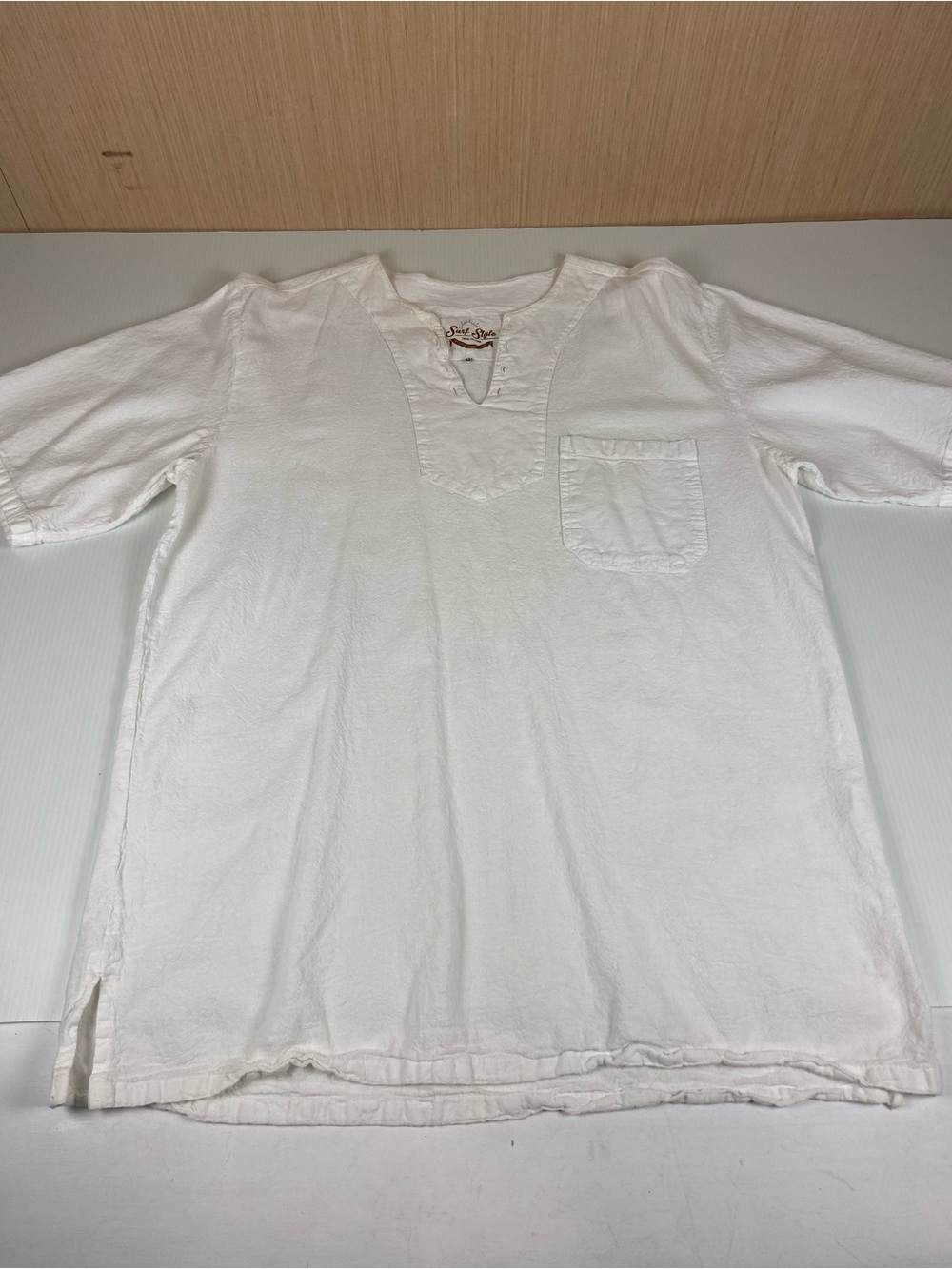 Surf Style White Cotton Gauze Tunic Top Beach Boho Pocket Size L